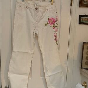 Escada Embroidered White Jeans